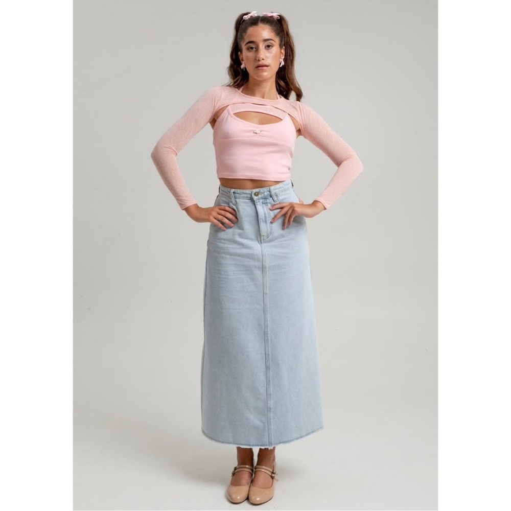 Light Blue Denim Maxi Skirt